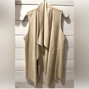 PREMISE beige faux leather sleeveless open front cardigan size S